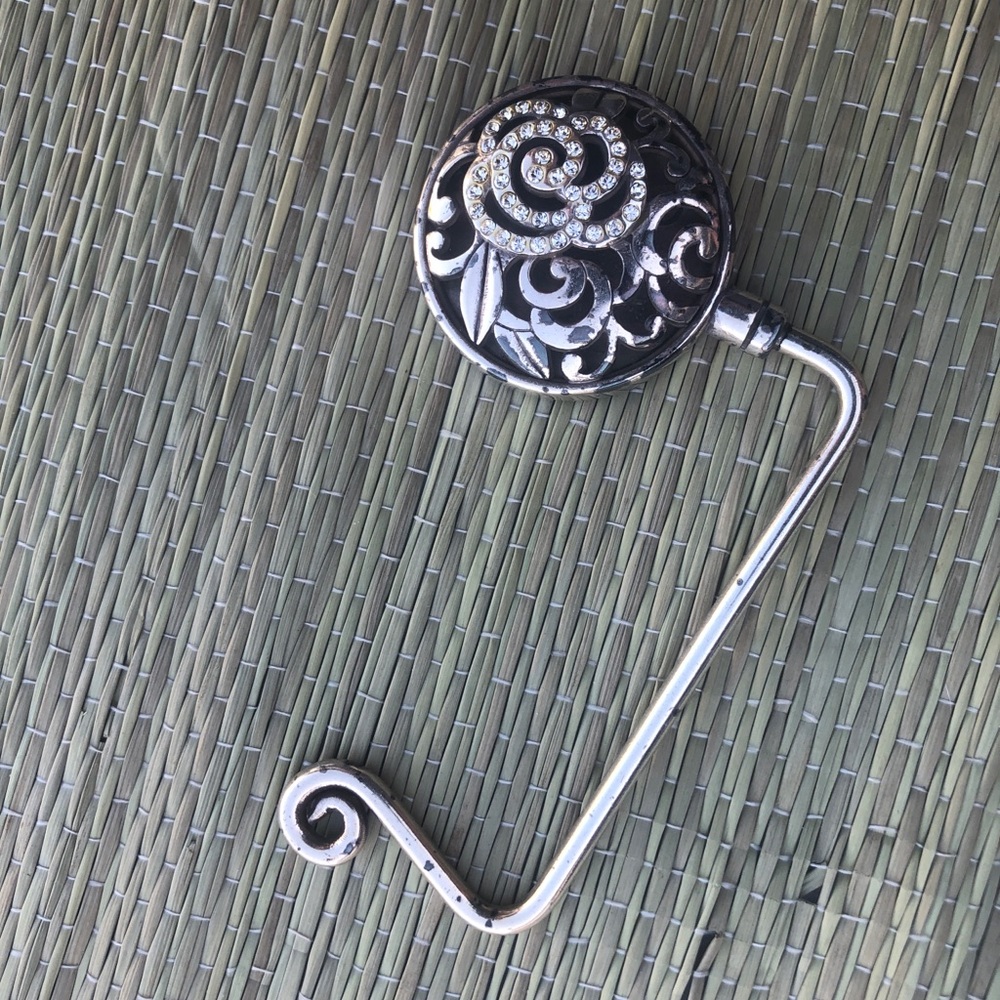 Decorative Silver & Black Rhinestone Handbag Hook